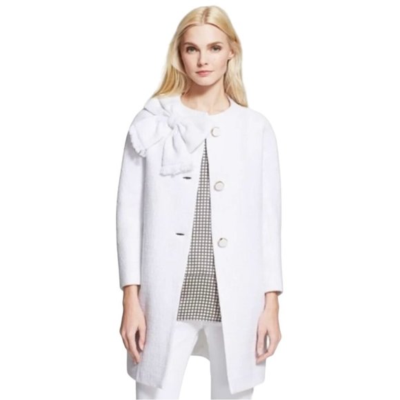 Kate Spade New York Women's Size 2 White Dorothy Bow Front Tweed Jacket - Picture 1 of 12